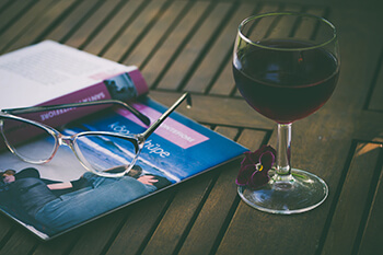 red wine and a book