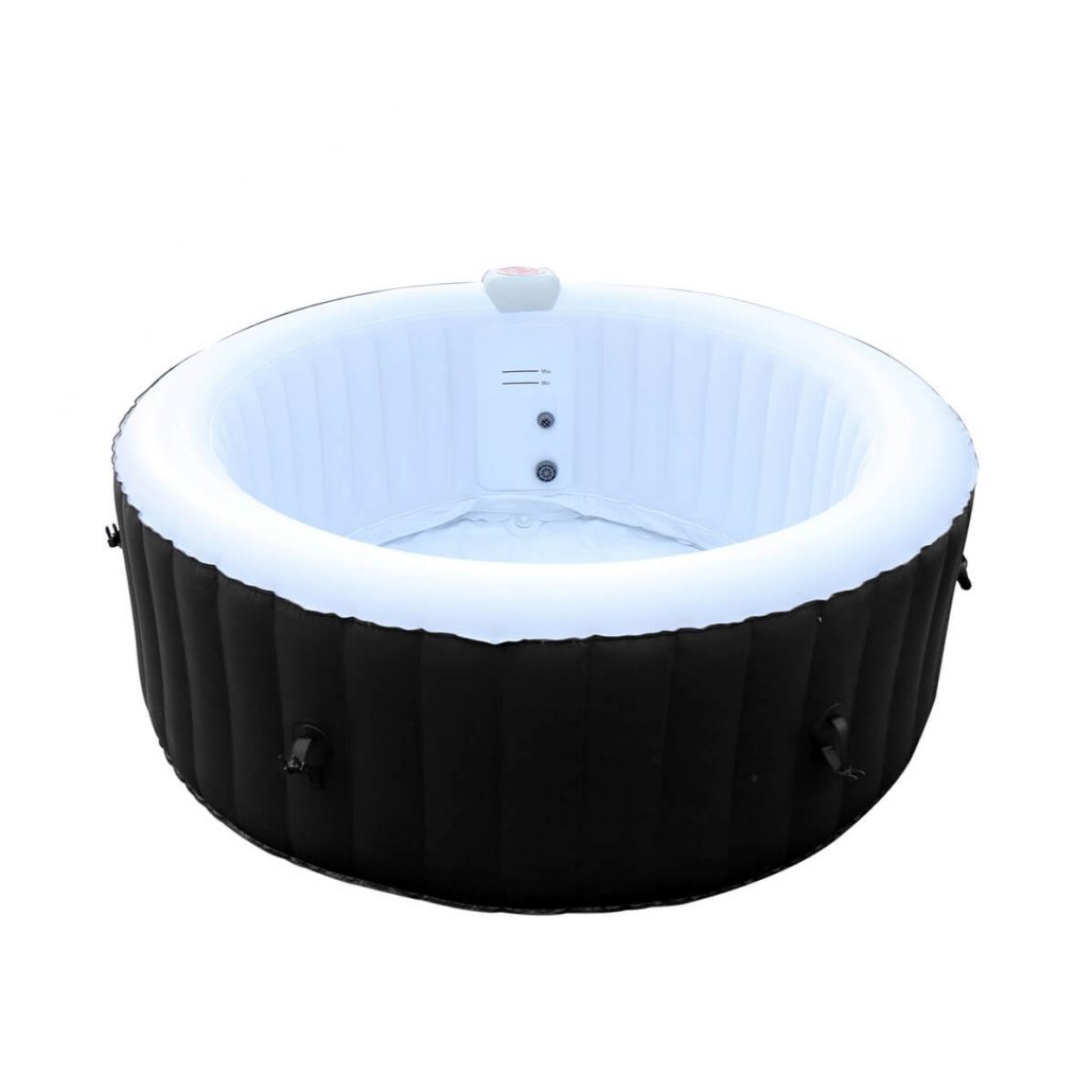 Round inflatable jetted hot tub by Aleko.