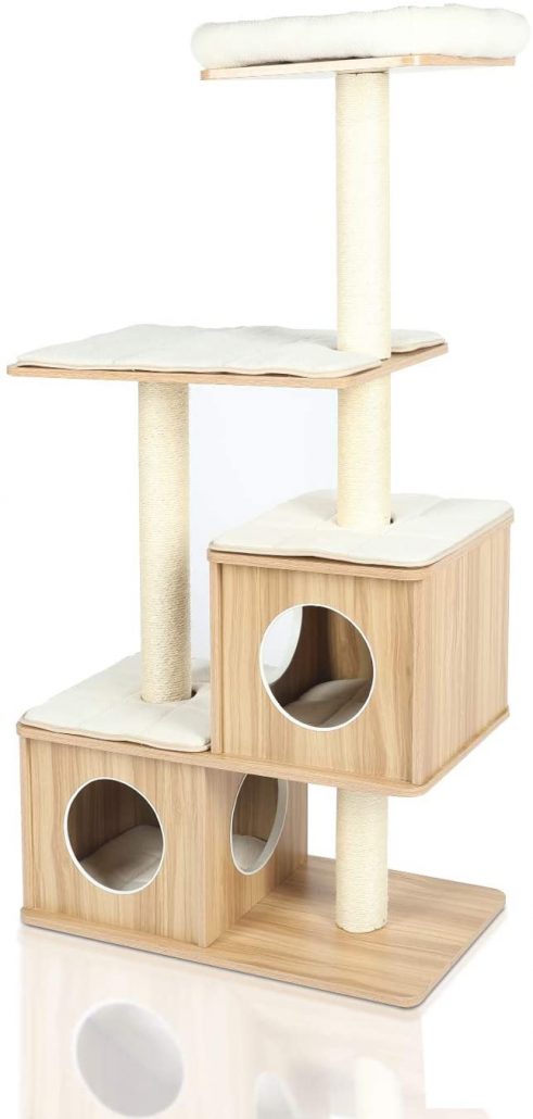 Tall modern cat tree for large cats by Lazy Buddy.
